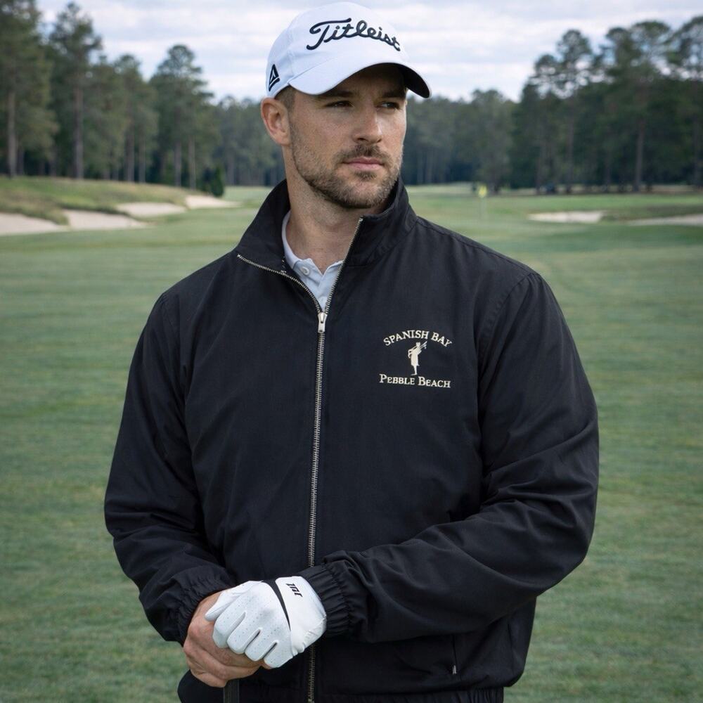 Vtg SDI-TEC Men’s XL Spanish Bay Pebble Beach Golf Windbreaker Jacket Preppy Zip